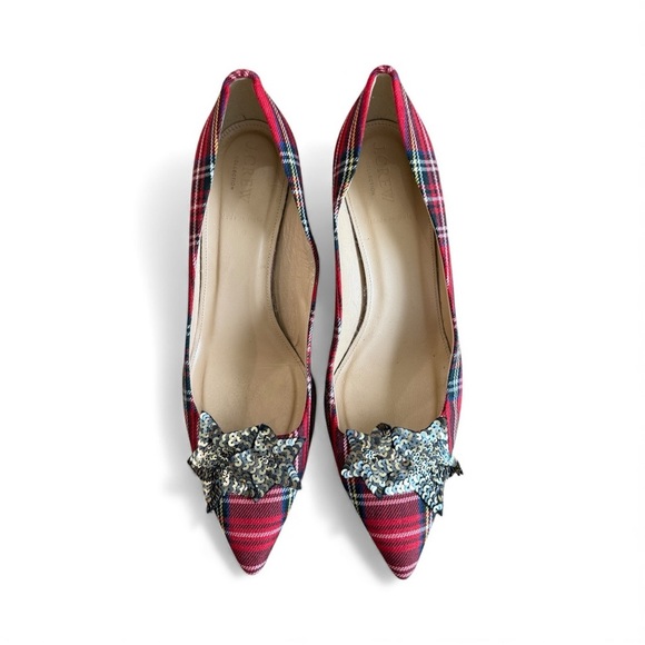 J Crew Star Sequenced Red Tartan Holiday Heels|J Crew Tartan Holiday Heel - Picture 9 of 15